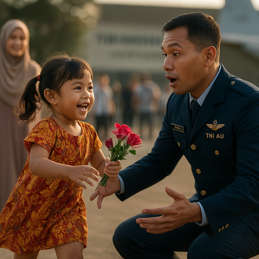Kepulangan Dadakan Prajurit TNI AU Disambut Bunga dari Putri Kecilnya
