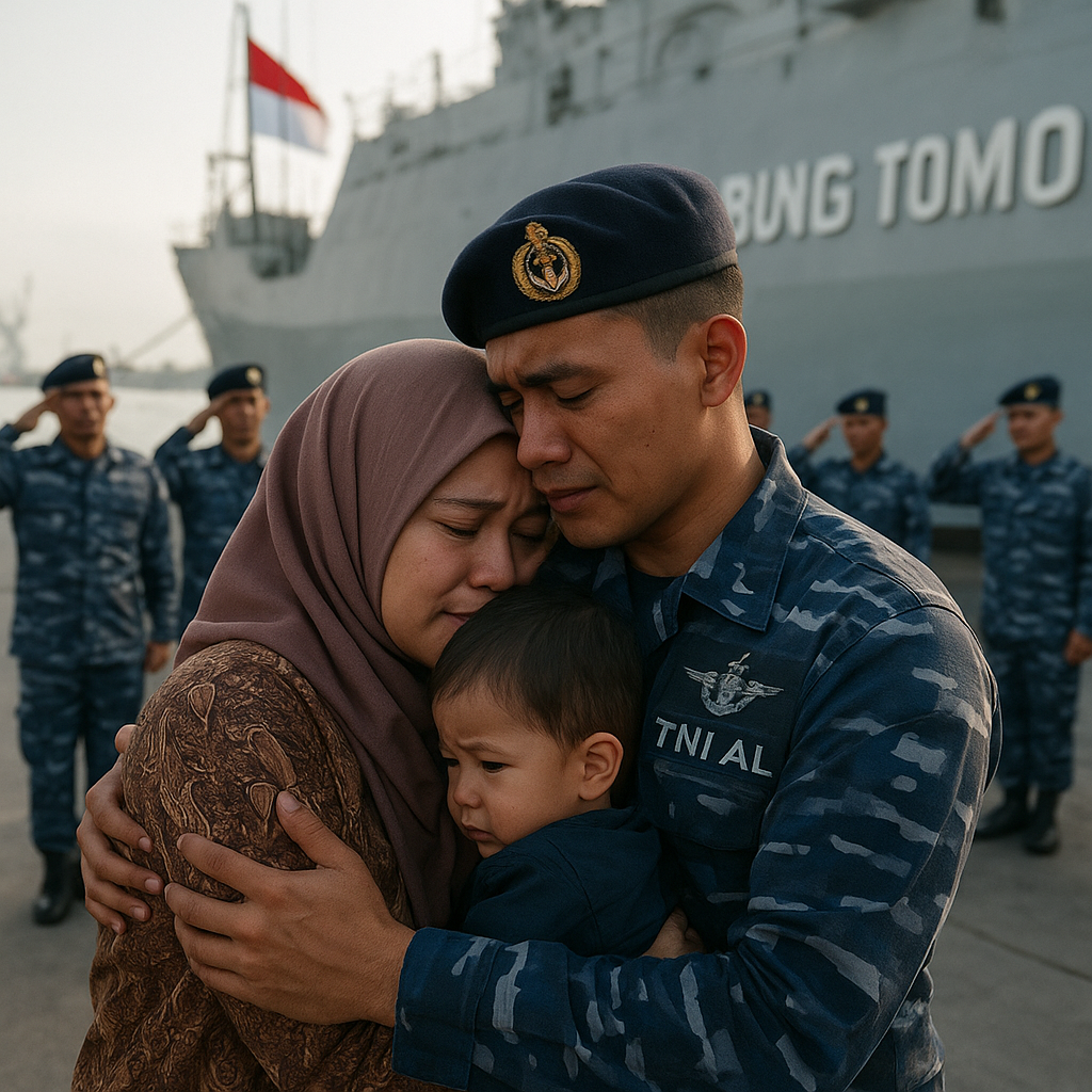 Perpisahan Mengharukan di Dermaga: Prajurit TNI AL Dilepas Istri dan Anak Balita Sebelum Berlayar 6 Bulan