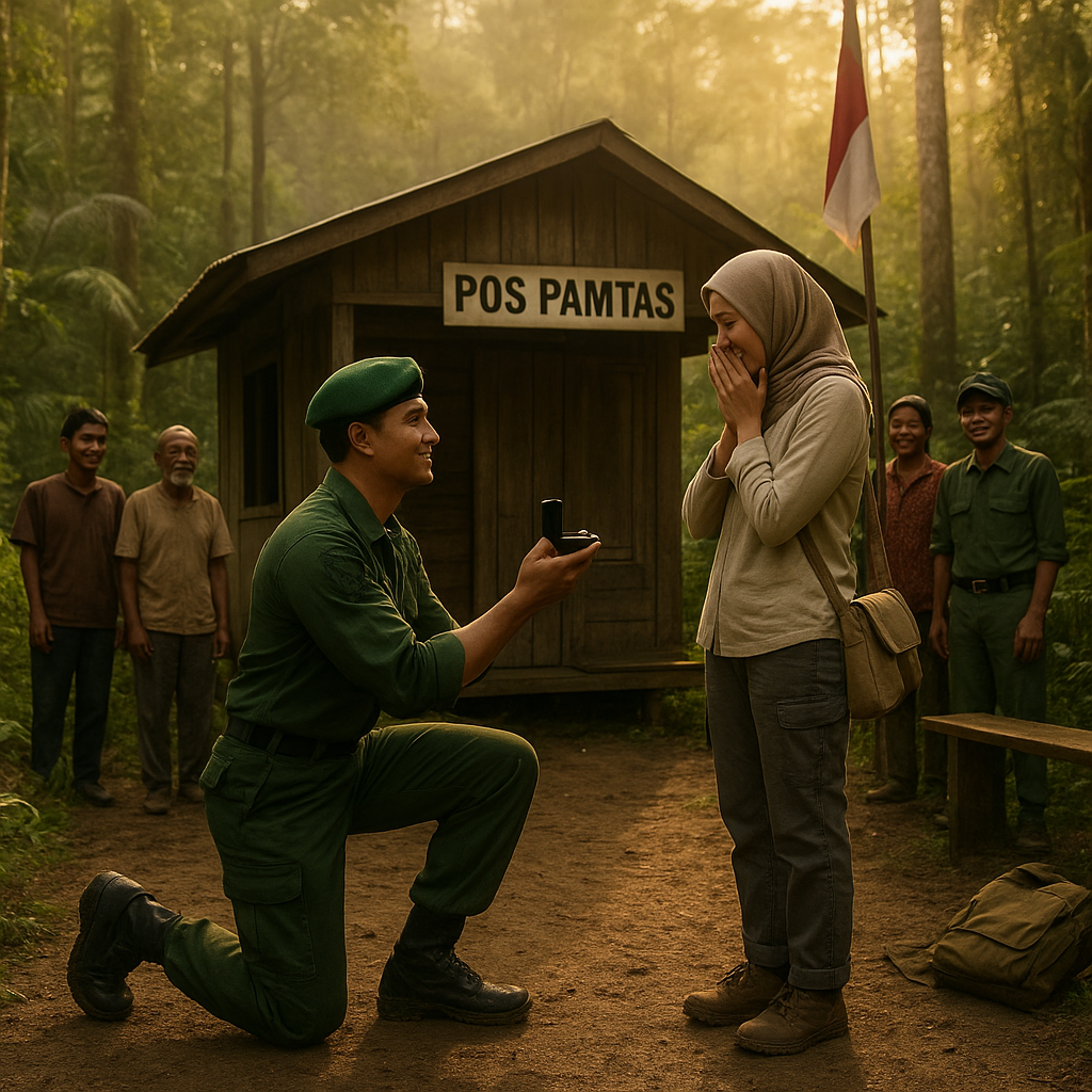 Cinta di Tengah Hutan: Prajurit TNI AD Lamar Kekasihnya di Pos Perbatasan Papua, Disaksikan Warga
