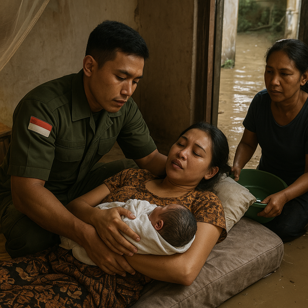Prajurit TNI Bantu Persalinan Istrinya di Rumah karena Akses Rumah Sakit Terhalang Banjir