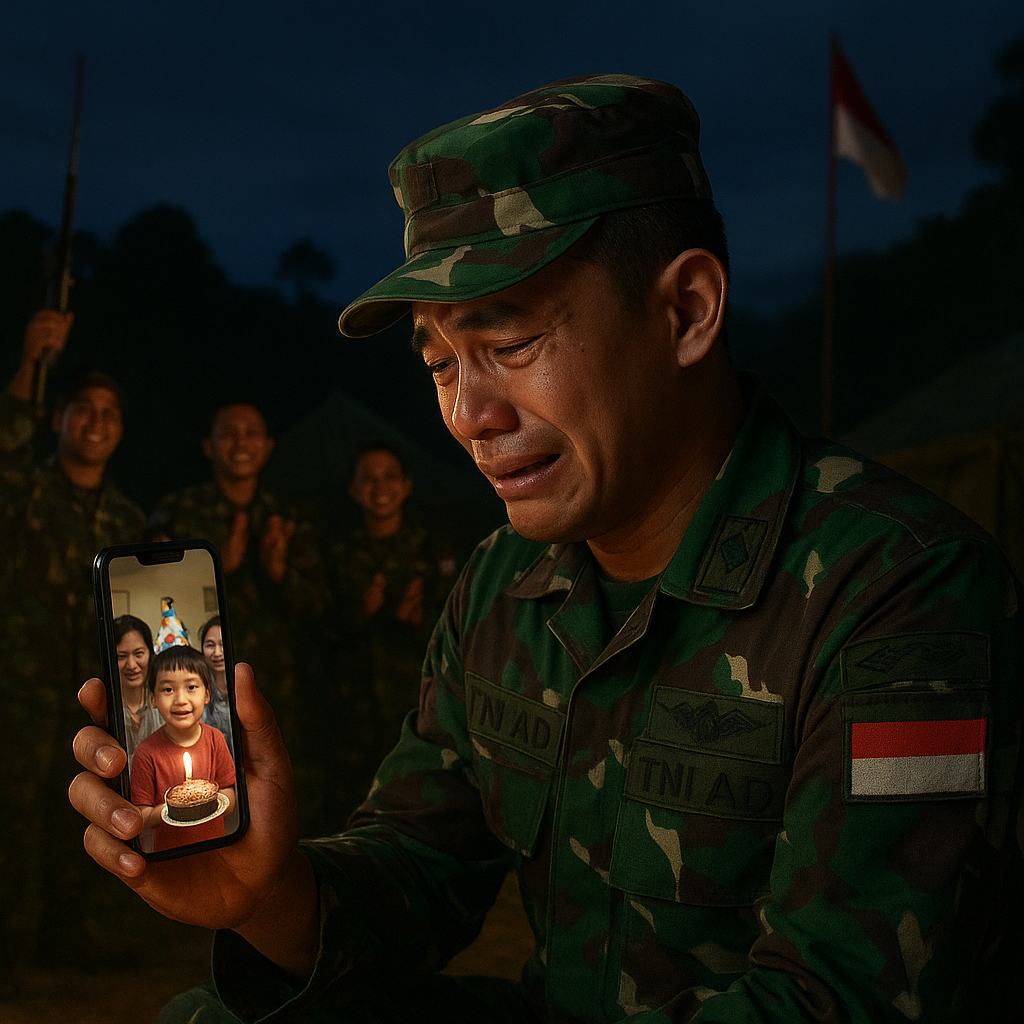 Kejutan Ulang Tahun Virtual, Prajurit TNI AD di Perbatasan Rayakan Hari Jadi Anak via Video Call