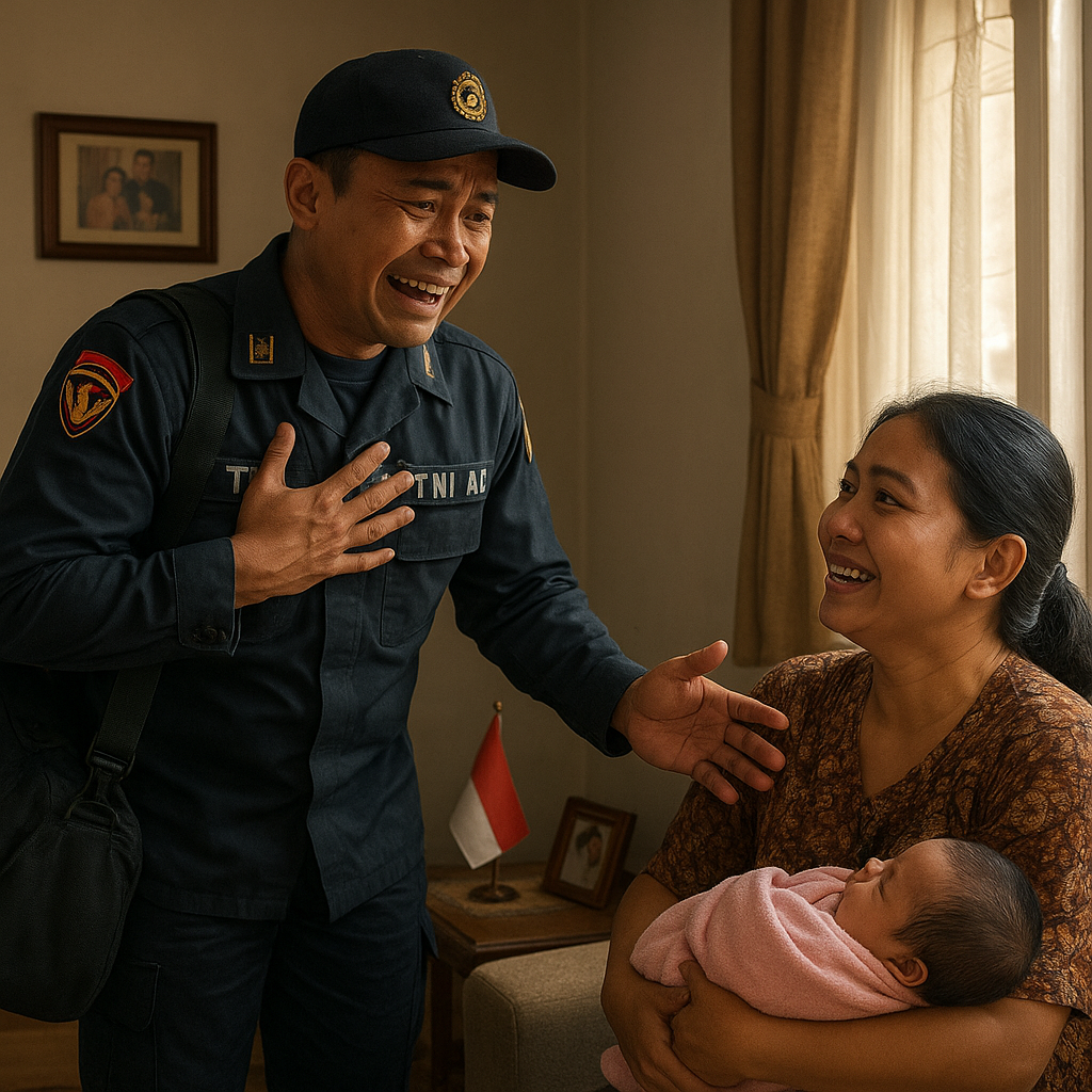 Kejutan Pulang dari Kapal Perang: Pertemuan Haru Prajurit TNI AL dengan Anak yang Baru Lahir