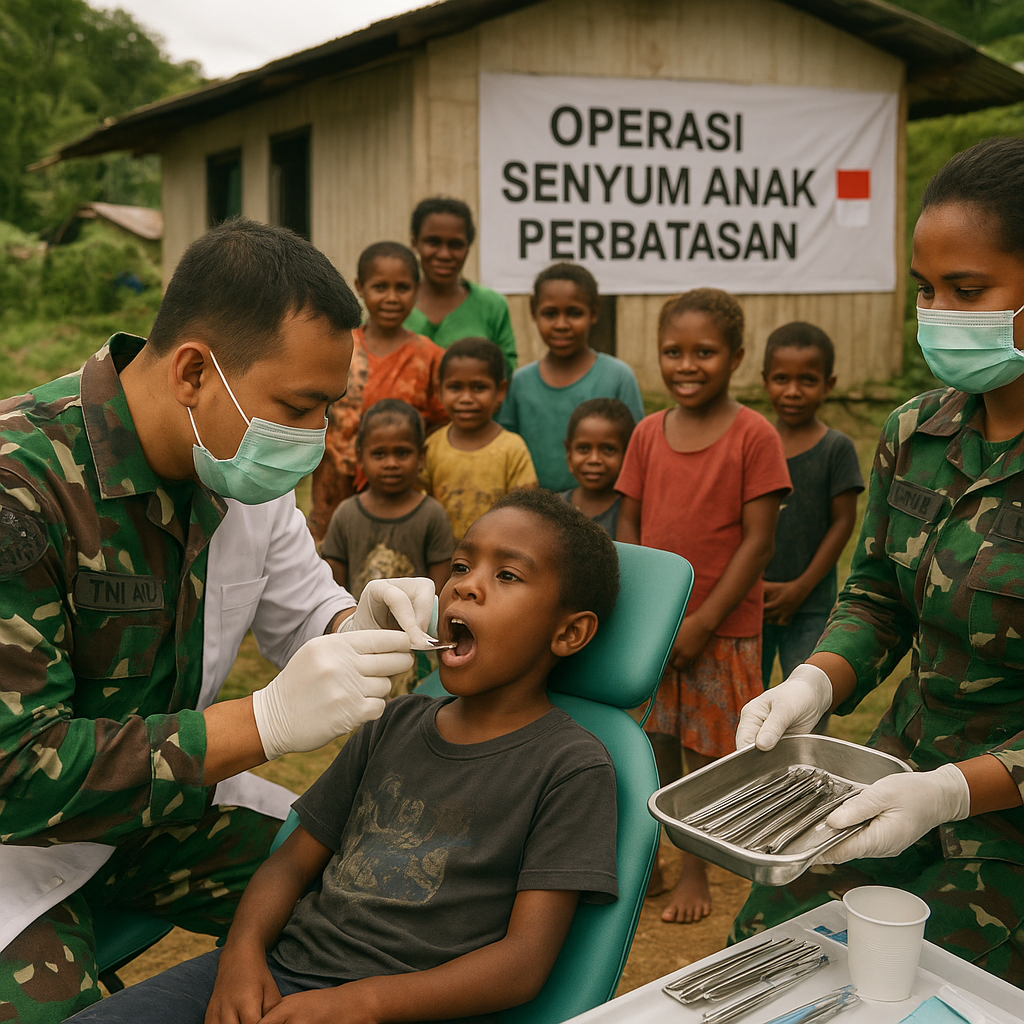 Operasi Senyum Anak Perbatasan: Dokter Gigi TNI AU Bantu Puluhan Anak di Perbatasan Papua