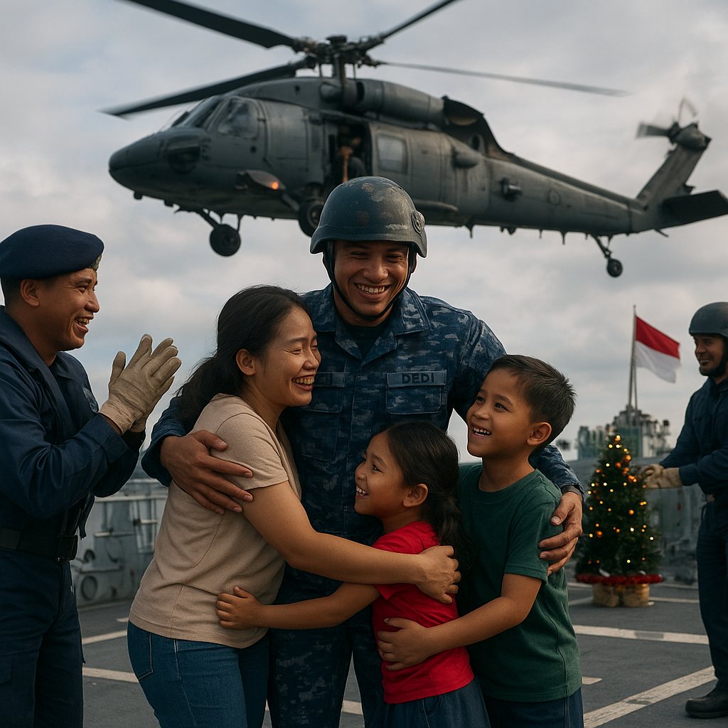 Kejutan Natal: Prajurit TNI AL Diterbangkan Heli ke Kapal untuk Berkumpul dengan Keluarga setelah 8 Bulan