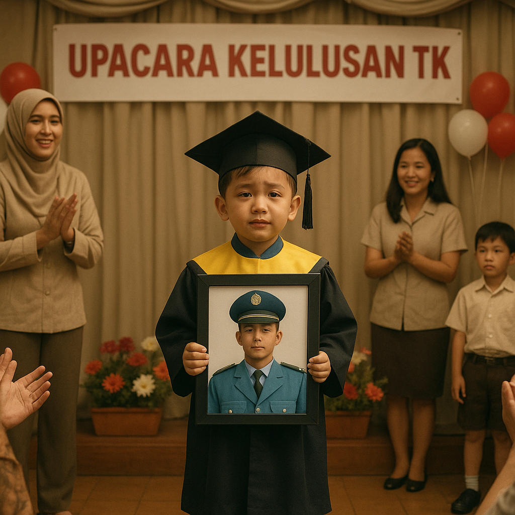 Upacara Kelulusan TK yang Mengharukan: Anak Prajurit TNI AU Naik Panggung dengan Foto Ayah