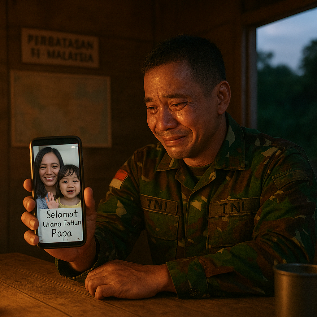 Kejutan Ulang Tahun Virtual: Prajurit TNI di Perbatasan RI-Malaysia Reuni Digital dengan Anak