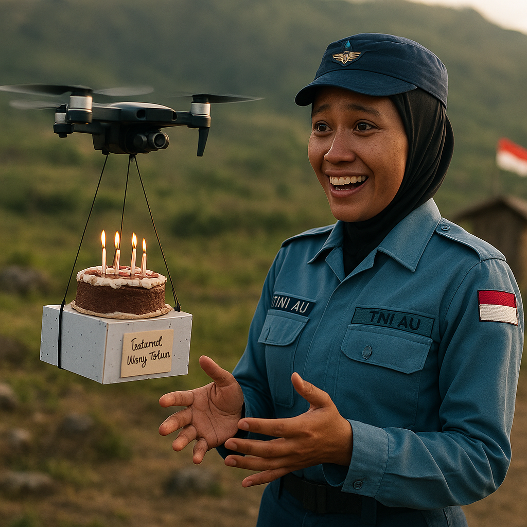 Kejutan Ultah di Ujung Perbatasan: Prajurit Wanita TNI AU Dapat Kue dari Suami Lewat Drone