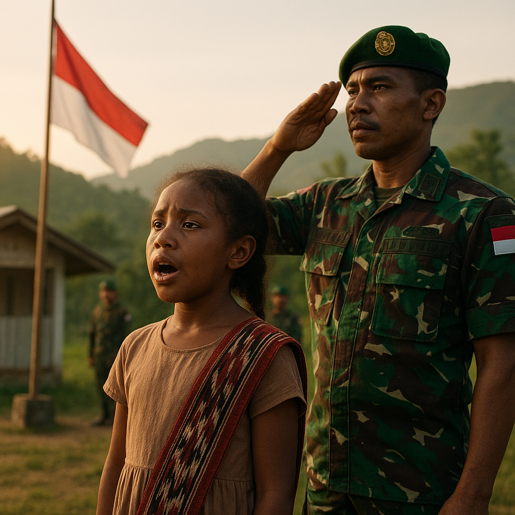 Upacara Bendera di Perbatasan: Anak Prajurit Papua Menyanyikan Indonesia Raya untuk Ayahnya