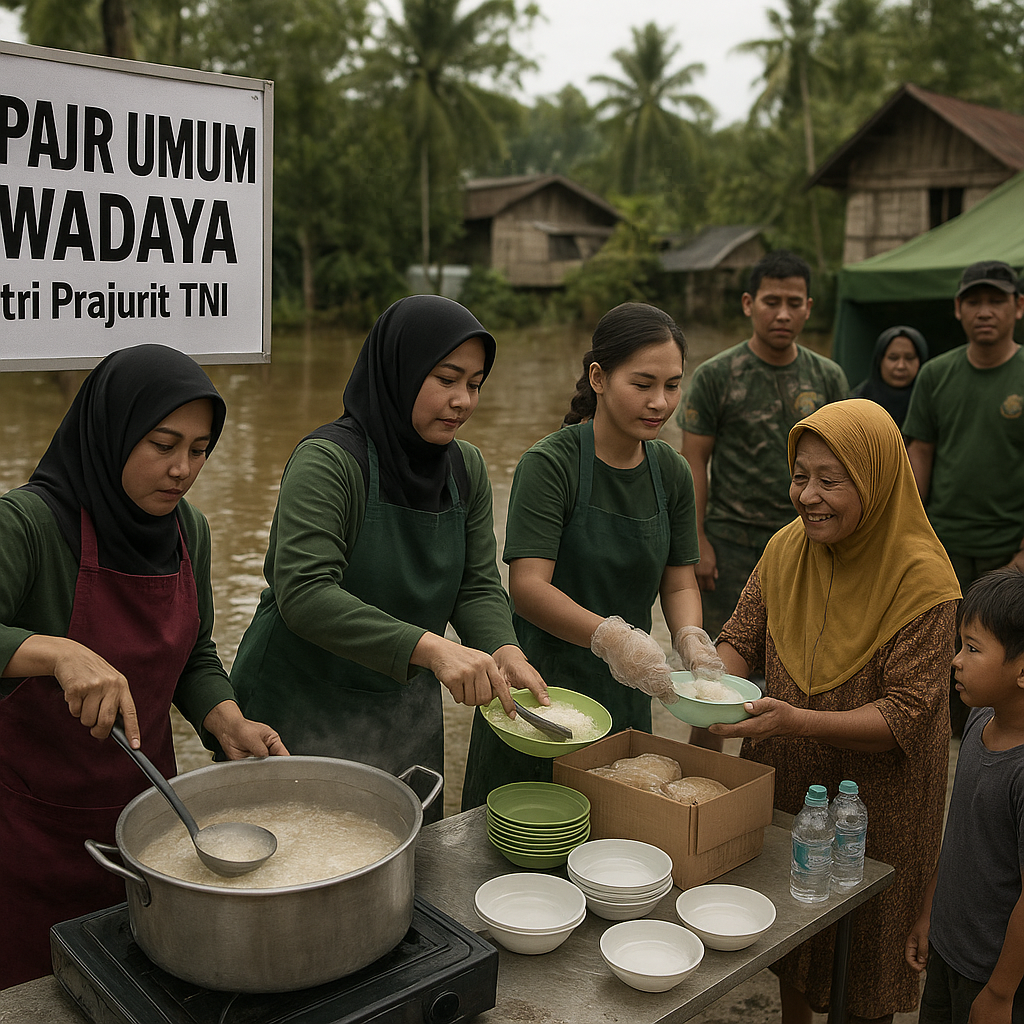 Dari Dapur Komunitas: Istri-istri Prajurit TNI Bantu Warga Terdampak Banjir di Kalimantan