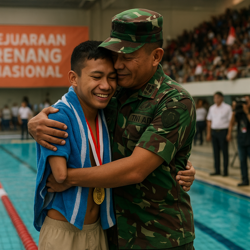 Anak Prajurit TNI dengan Disabilitas Raih Medali di Kejuaraan Renang Nasional, Dihadiri Ayah yang Baru Pulang Tugas