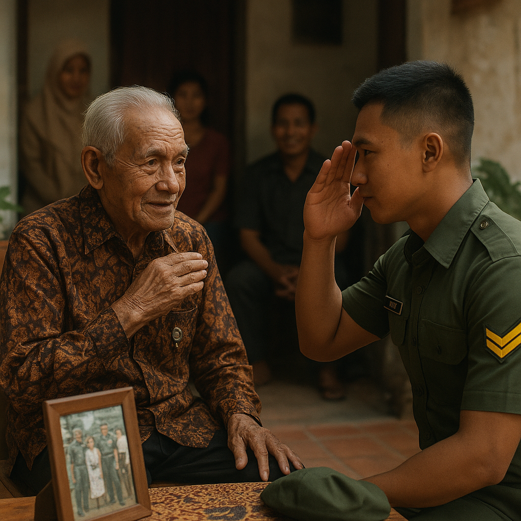 Kakek Veteran dan Cucu Prajurit TNI AD Rayakan HUT TNI dengan Upacara Sederhana di Rumah