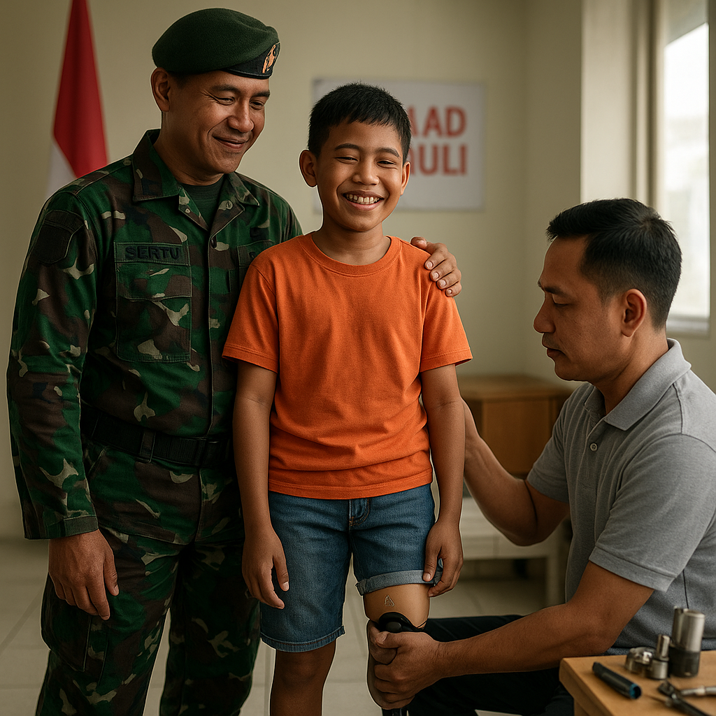 Anak Prajurit TNI AD Penerima Kaki Palsu: ‘Aku Mau Jadi Tentara Seperti Ayah’
