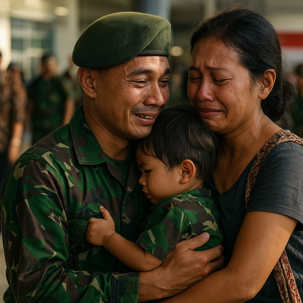 Air Mata Haru Ibu dan Anak Sambut Kepulangan Prajurit TNI AD dari Operasi Pengamanan Perbatasan Papua