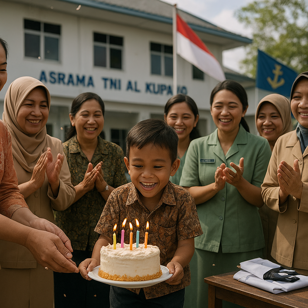 Anak Prajurit TNI AL di Kupang Rayakan Ulang Tahun dengan Kue dari Ibu-Ibu Persit