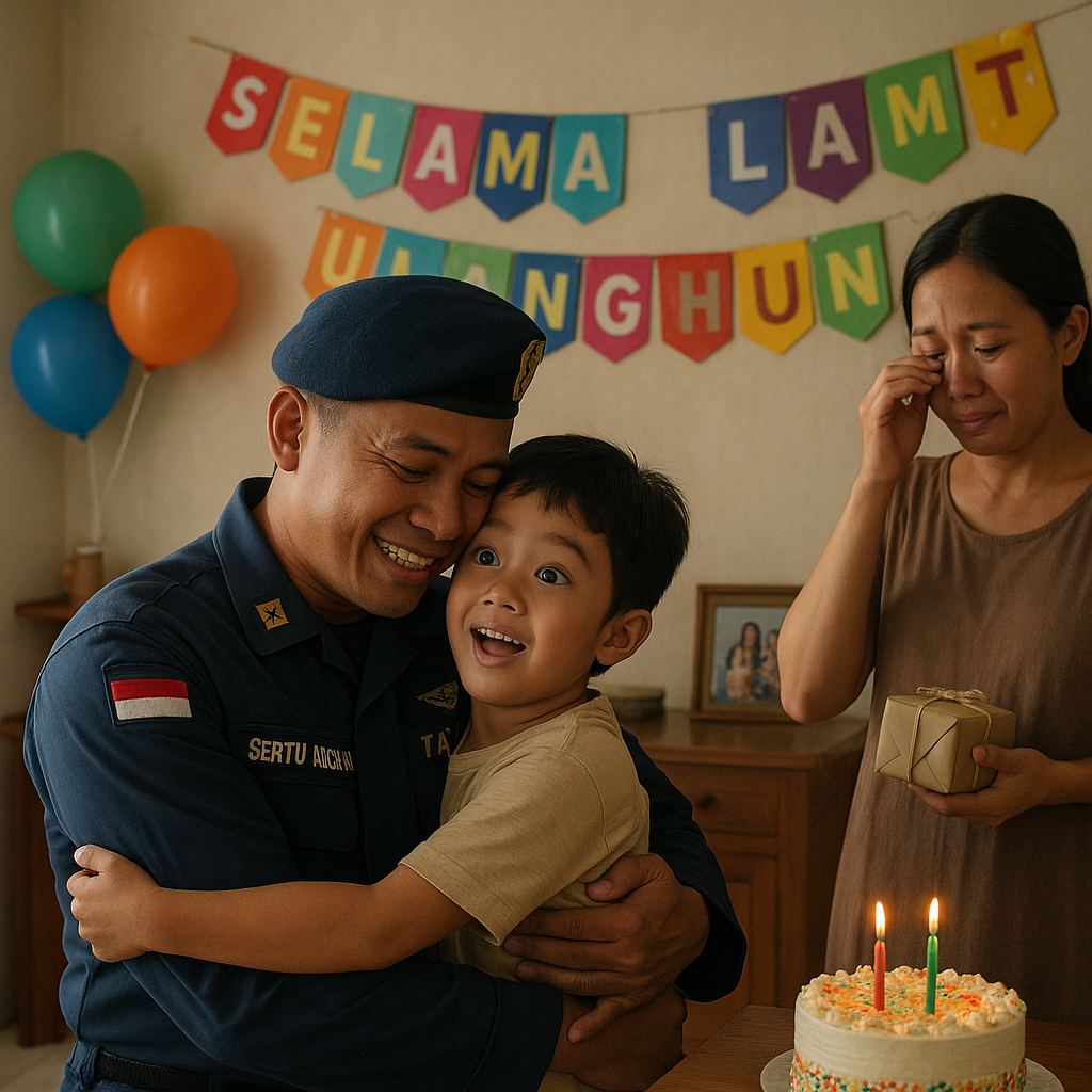 Prajurit TNI AL Kembali Pulang, Kejutan Ulang Tahun untuk Anak yang Selalu Ditunda