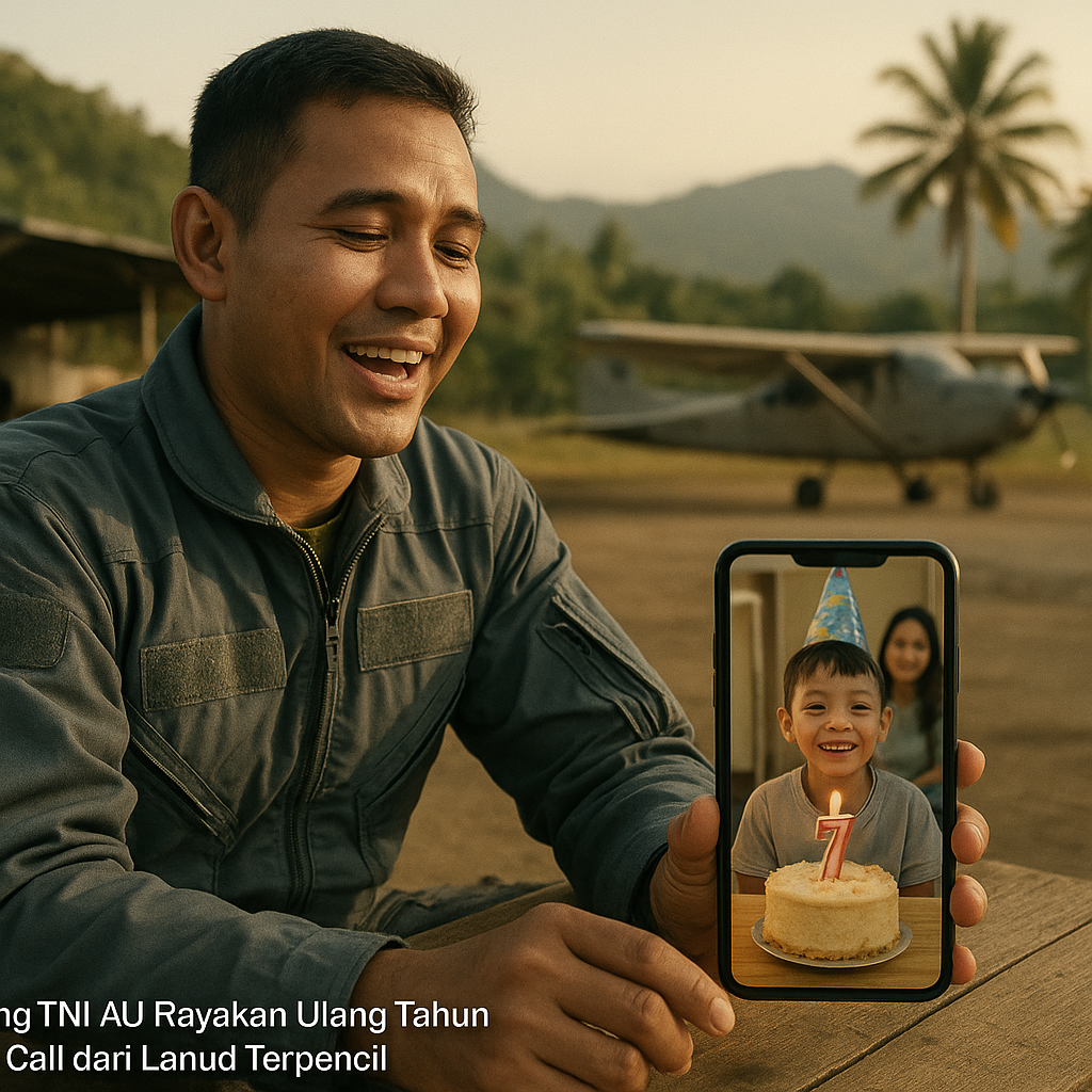 Anak Penerbang TNI AU Rayakan Ulang Tahun Lewat Video Call dari Lanud Terpencil