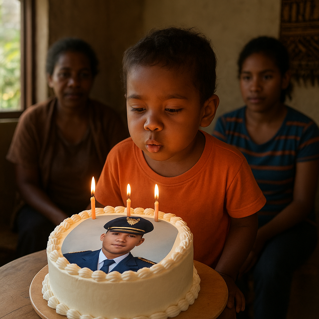 Anak Prajurit TNI AU Rayakan Ulang Tahun dengan Foto Ayah di Papua