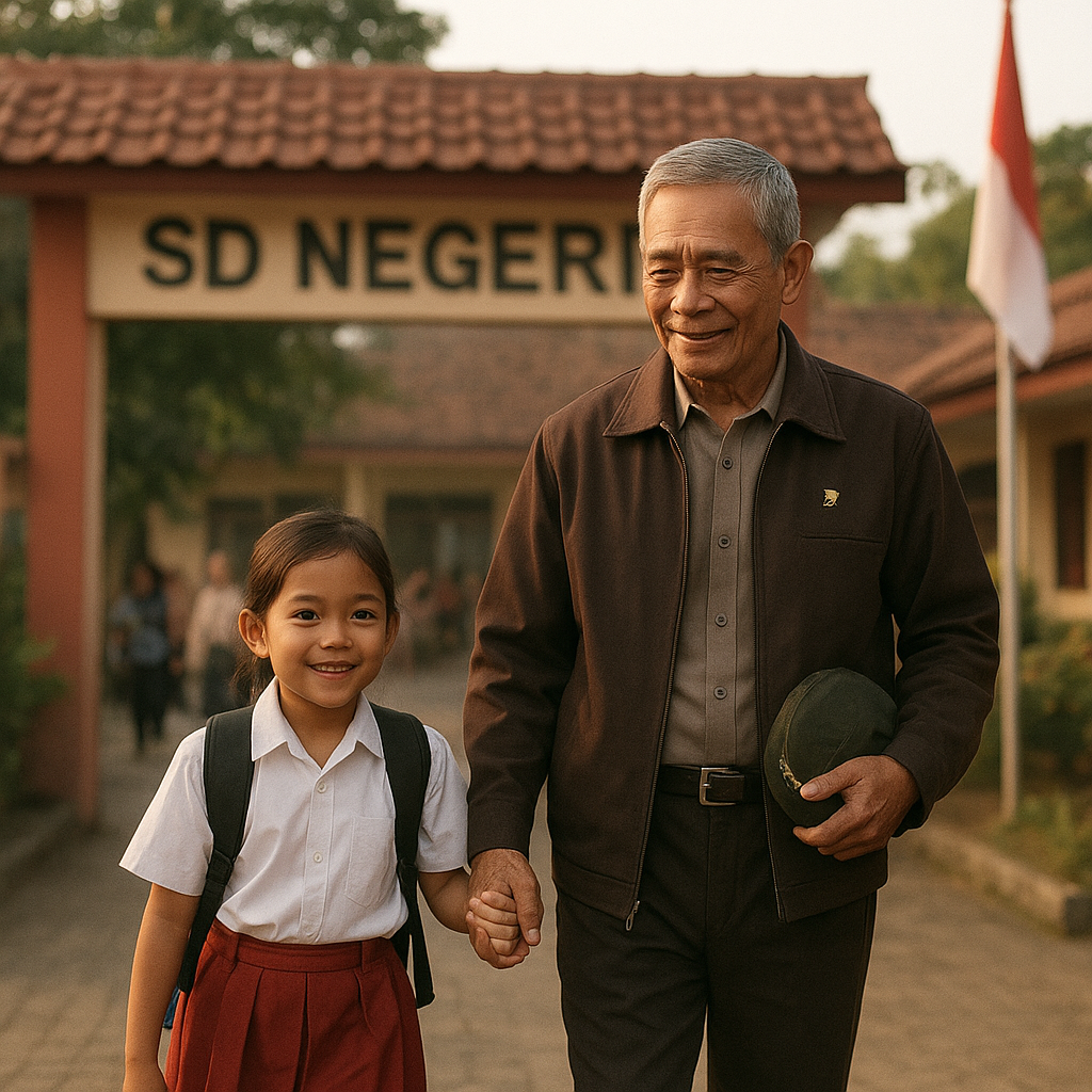 Kakek Pensiunan TNI Antar Cucu ke Sekolah Setiap Hari Gantikan Anaknya yang Bertugas di Perbatasan