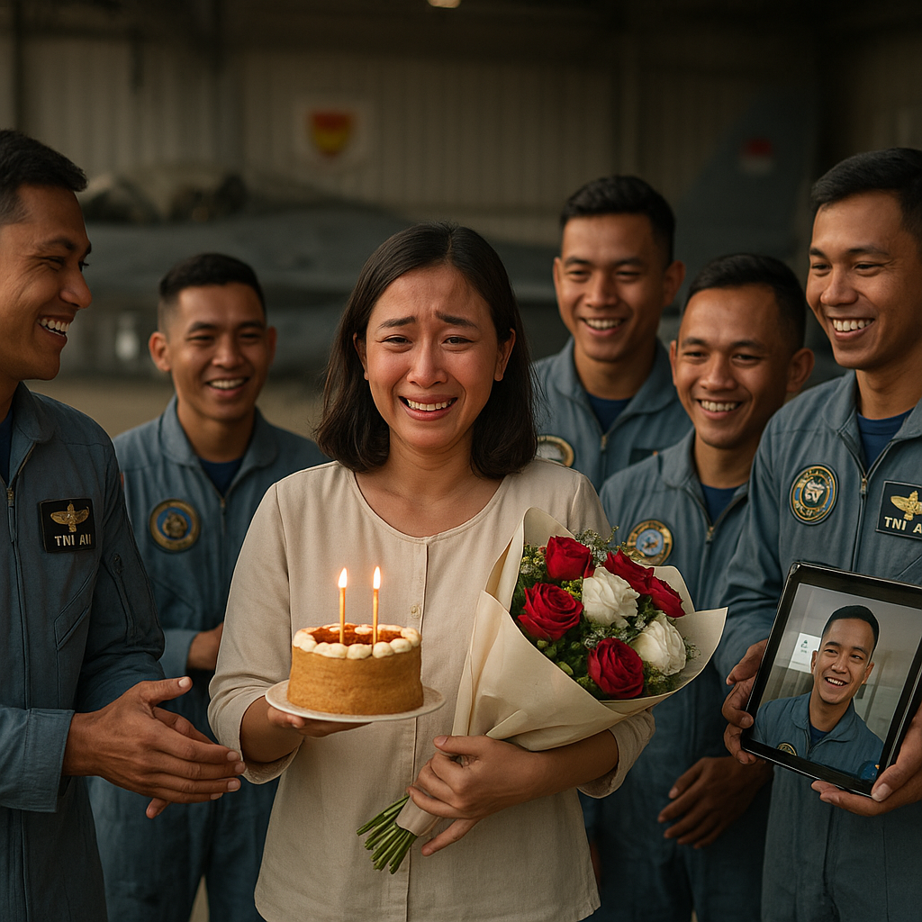 Kejutan Skadron untuk Istri Penerbang TNI AU yang Berulang Tahun saat Suami Latihan