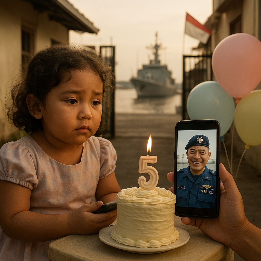 Anak Prajurit TNI AL di Lantamal V Merayakan Ulang Tahun via Video Call dengan Ayah di Kapal Perang