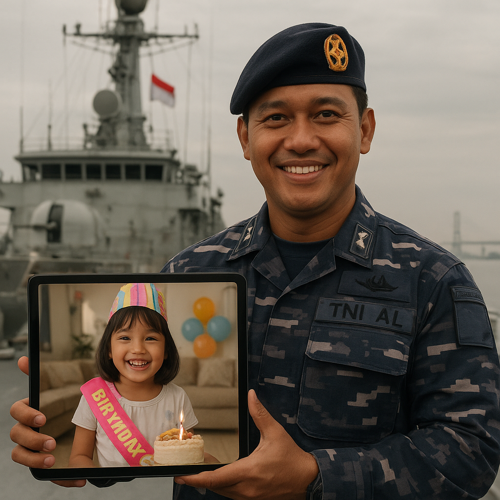 Kejutan Ulang Tahun Virtual dari Kapal Perang untuk Putri Kecilnya di Surabaya