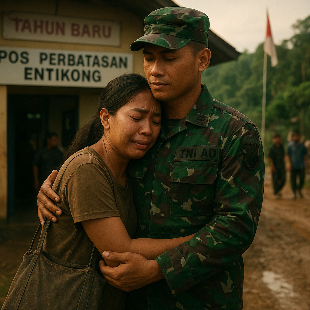 Tahun Baru di Perbatasan: Istri Prajurit TNI AD Tempuh 12 Jam Demi Bertemu Suami di Pos Perbatasan
