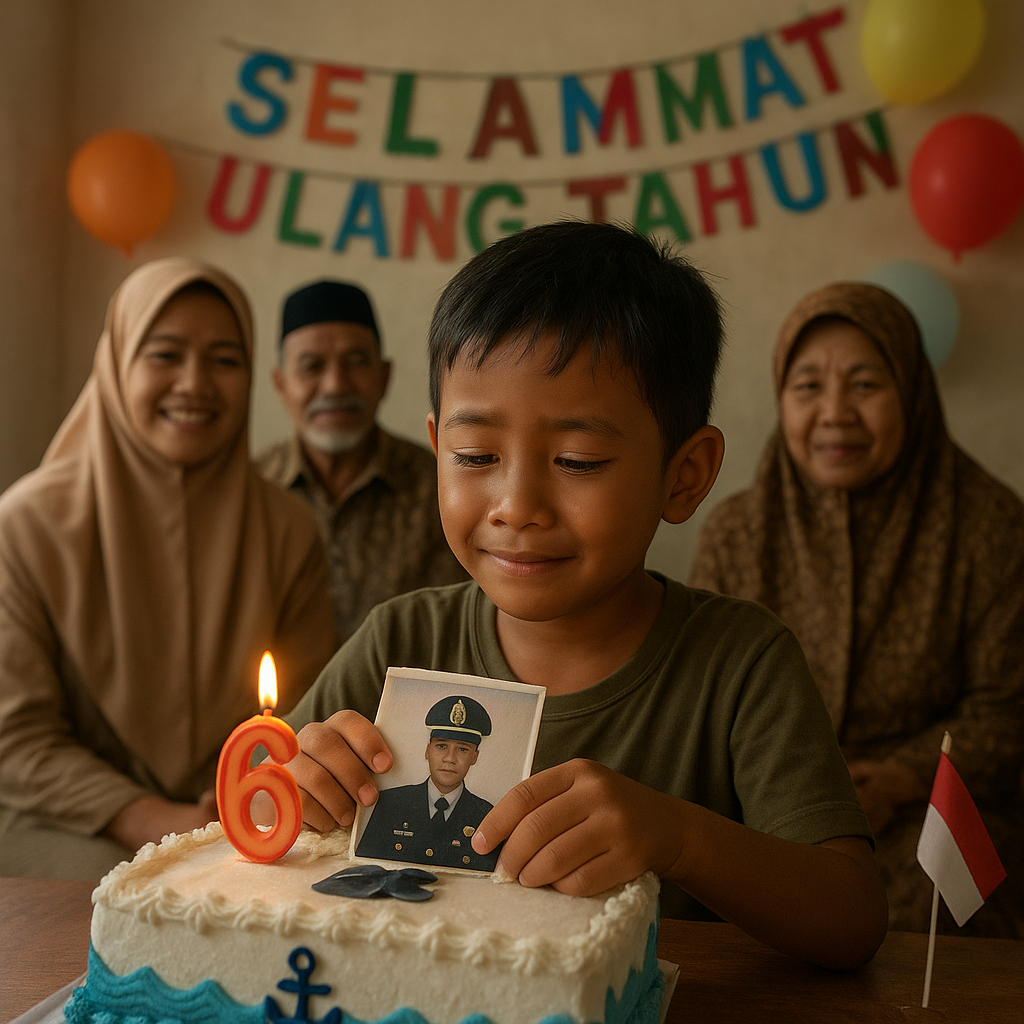 Anak Prajurit TNI AL di Ranai Rayakan Ulang Tahun dengan Foto Ayah di Medan Tugas