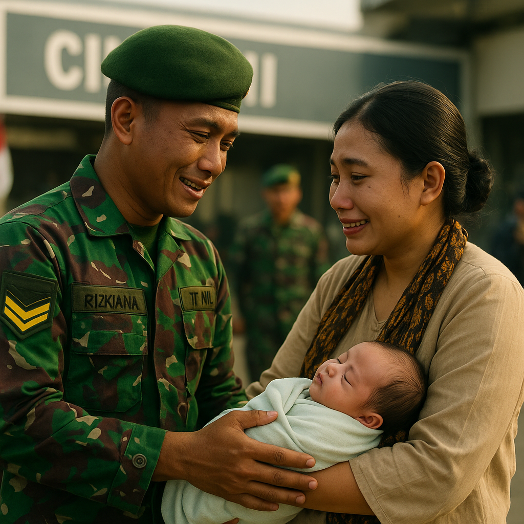 Foto Bayi Pertama Sertu Rizkiana, Dijenguk Istri dari Surabaya Sebelum Bertugas ke Papua