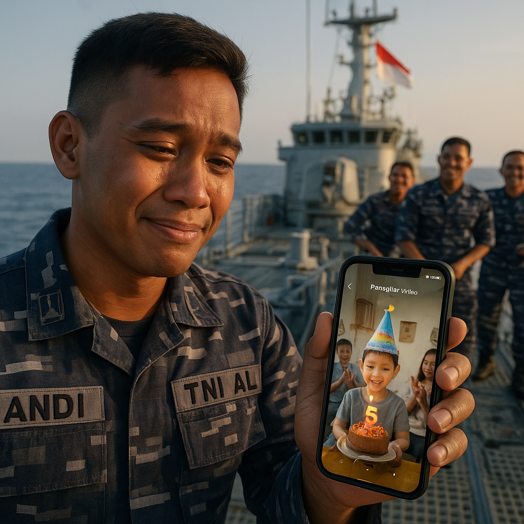 Kejutan Ultah dari Laut: Prajurit TNI AL Berhasil Videocall Keluarga Saat Patroli di Kapal Perang