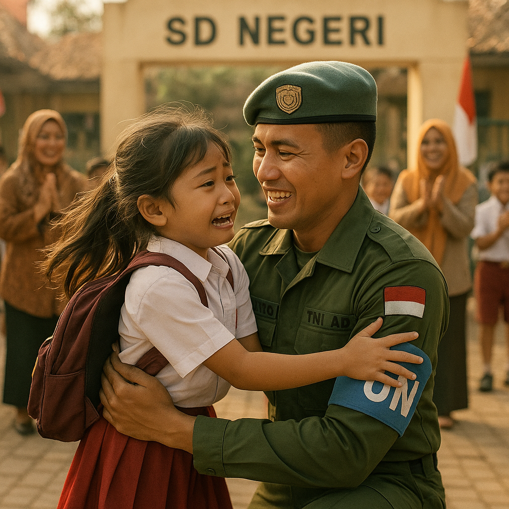 Prajurit TNI AD Tiba dari Misi Perdamaian PBB di Afrika, Kejutkan Putrinya di Sekolah