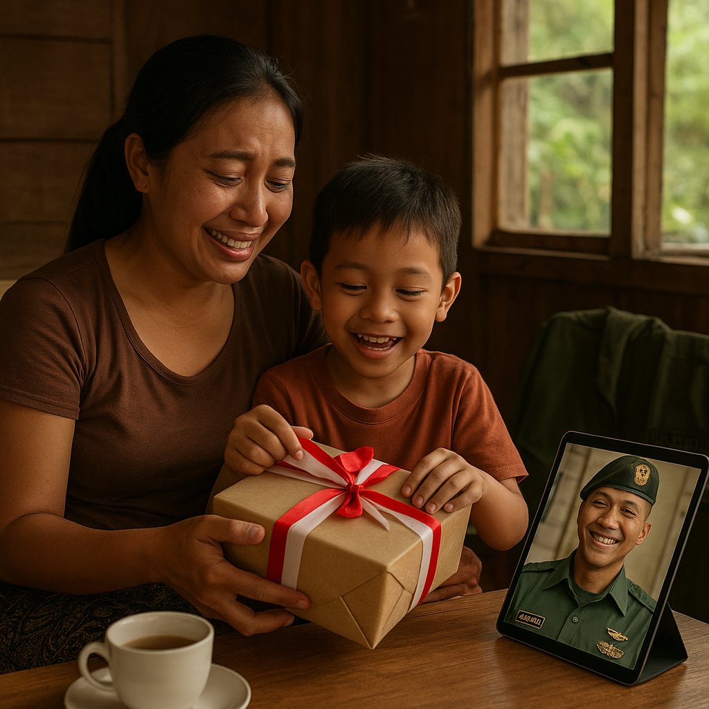Kejutan Haru di Hari Ulang Tahun Anak, Istri Prajurit di Perbatasan Dapat Kado Spesial