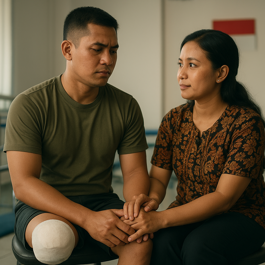 Prajurit Kehilangan Kaki Saat Latihan, Istri Setia Dampingi Pemulihan