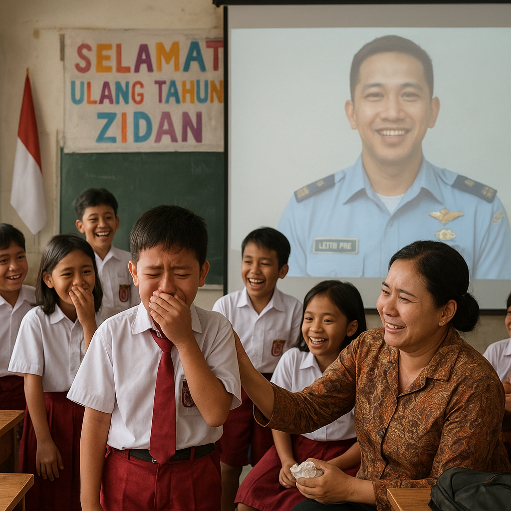 Prajurit TNI AU Lanud Roesmin Nurjadin Kirim Video Kejutan Ulang Tahun Anak di Pekanbaru, Tangis Haru Pecah di Sekolah