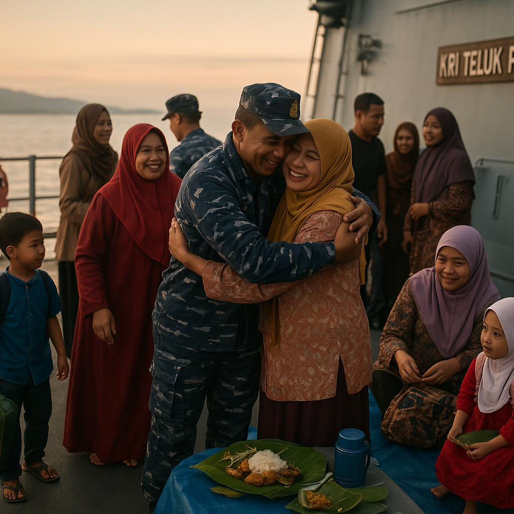 Lebaran di Kapal Perang: Istri Prajurit KRI Banda Aceh Rela Berlayar 3 Hari Sambut Suami di Perairan Ambon, Tradisi 'Sahur Bahari'