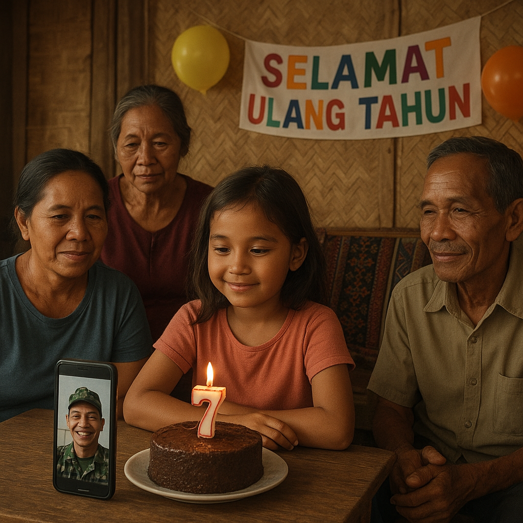 Anak Prajurit TNI di Perbatasan Rayakan Ulang Tahun dengan Video Call dari Ayah