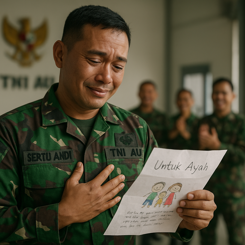 Prajurit TNI AU Terima Surat Kejutan dari Anaknya yang Juara Kelas