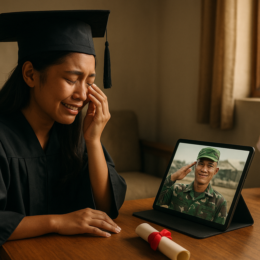 Upacara Kelulusan Putri Prajurit TNI yang Diwakili Ayahnya lewat Video Call dari Medan Tempur