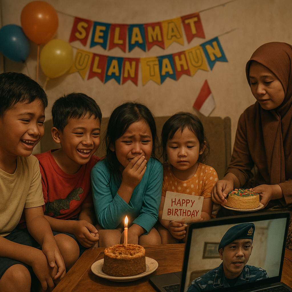 Kejutan Ulang Tahun: Lima Anak Prajurit TNI AL di Natuna Rayakan Virtual dengan Ayah