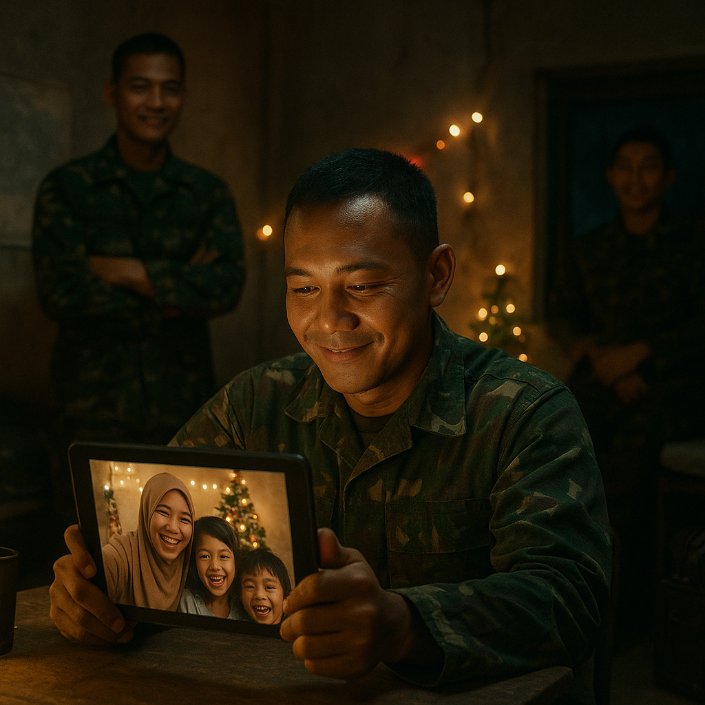 Malam Natal di Pos Perbatasan: Video Call Menghubungkan Prajurit dengan Keluarga di Jawa
