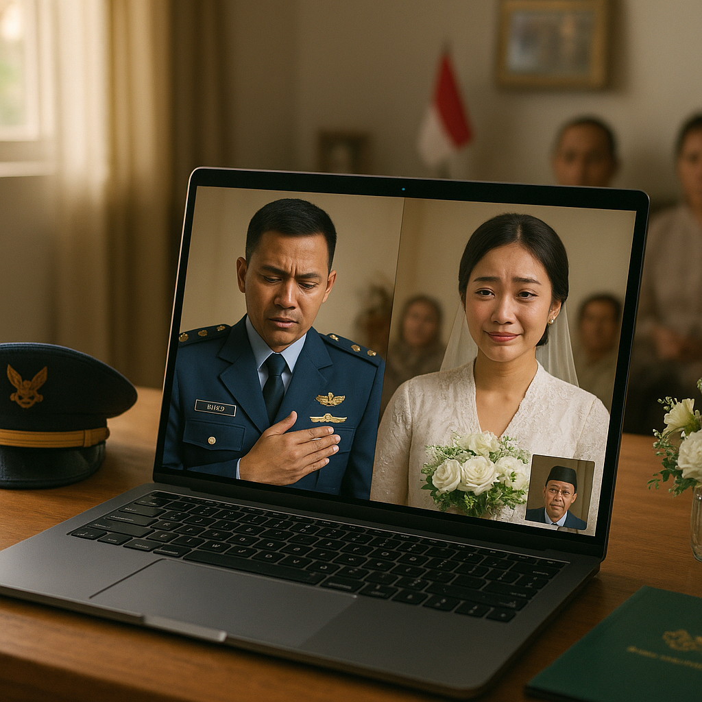 Valentine via Video Call: Upacara Pernikahan Virtual Pasangan Prajurit TNI AU