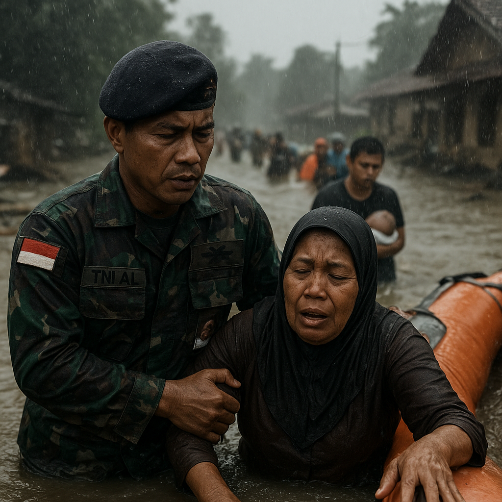 Prajurit TNI AL Selamatkan Warga Terkena Banjir Bandang, Anaknya Baru Saja Lahir