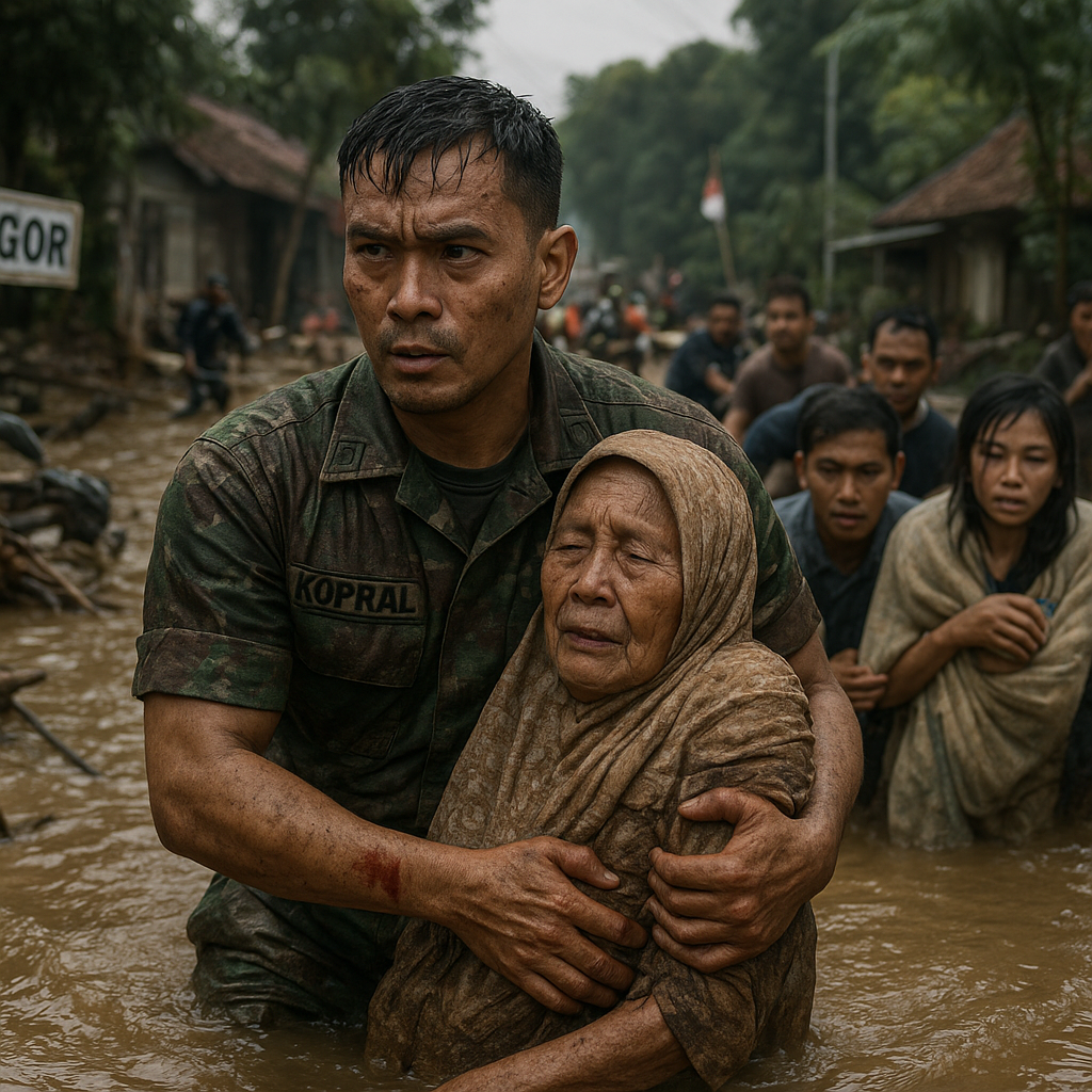 Kopral Dedi Abaikan Luka Sendiri Demi Selamatkan Warga saat Banjir Bandang di Bogor
