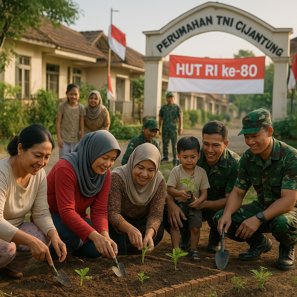 Keluarga Besar Prajurit TNI Rayakan HUT RI ke-80 dengan Berkebun bersama di Perumahan TNI