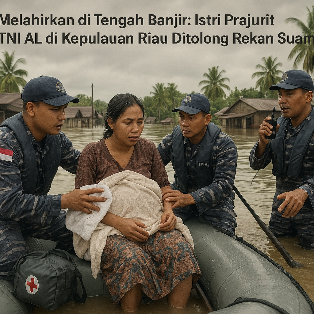 Melahirkan di Tengah Banjir: Istri Prajurit TNI AL di Kepulauan Riau Ditolong Rekan Suami