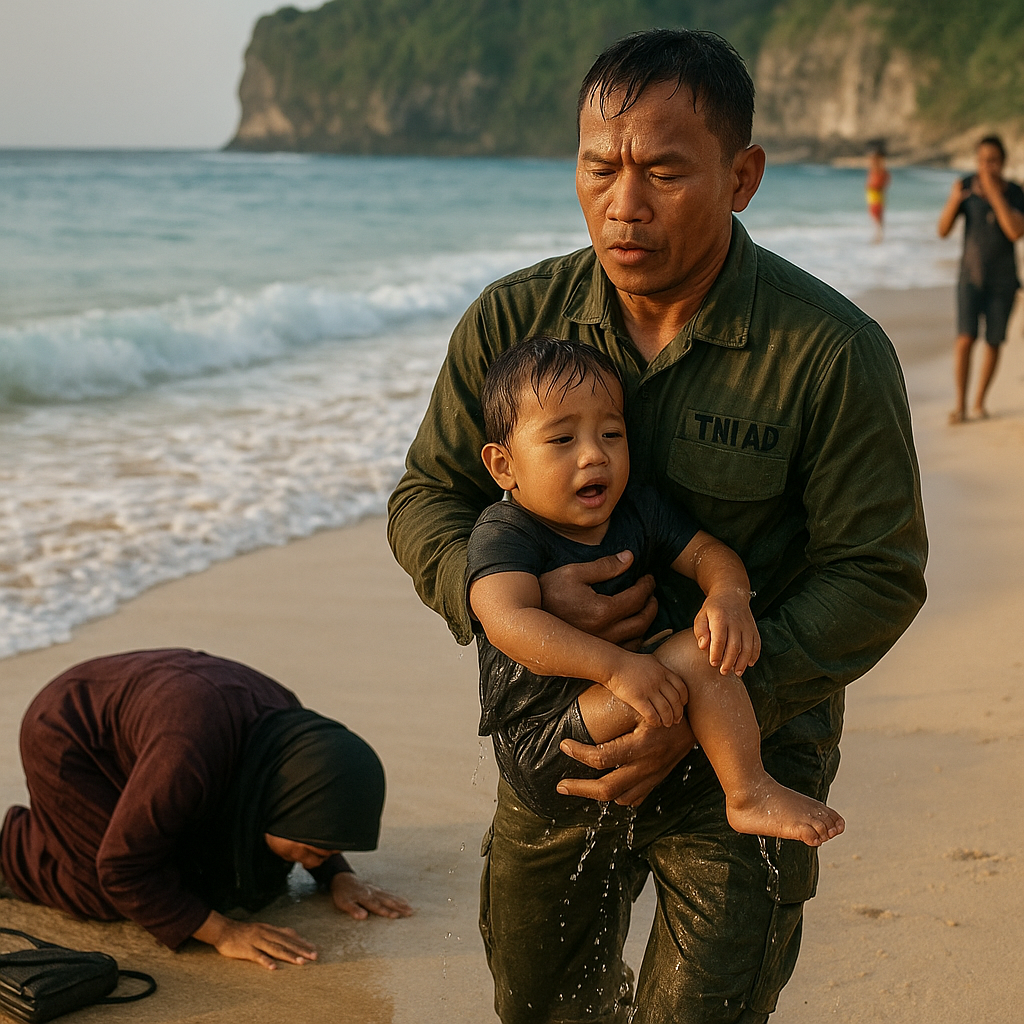 Prajurit TNI AD Selamatkan Balita Tenggelam di Pantai, Sang Ibu Sujud di Hadapannya
