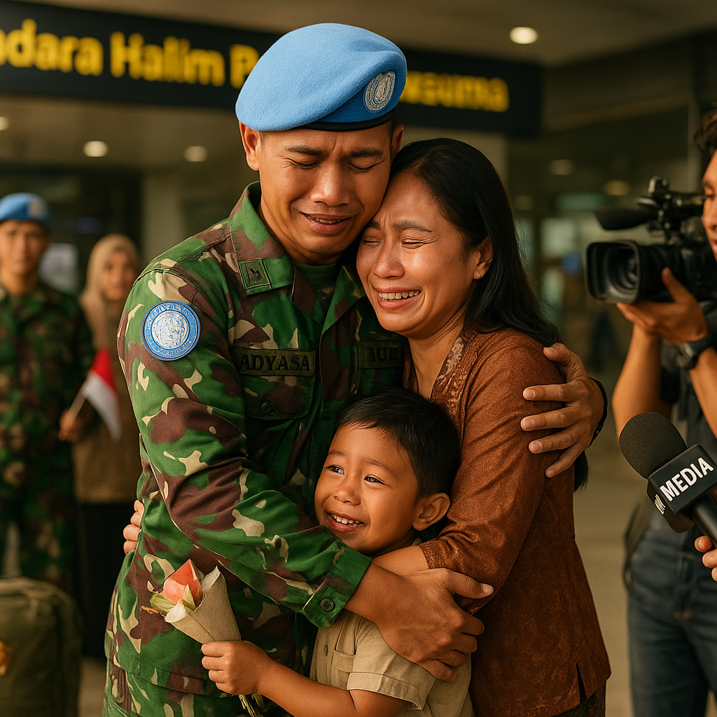 Prajurit TNI AD Kembali dari Misi Perdamaian di Afrika, Disambut Haru Istri dan Anak