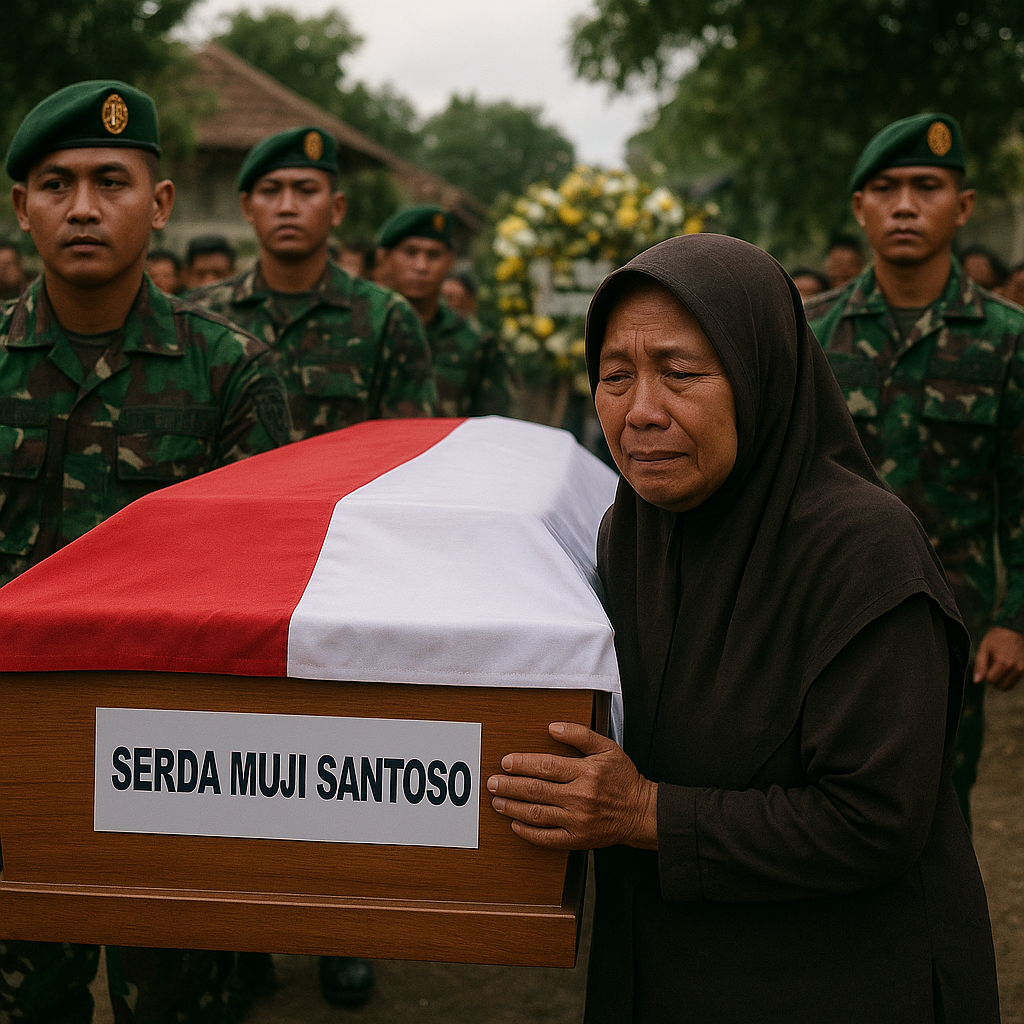 Ibu Kepala Keluarga yang Mengantar Peti Jenazah Suaminya, Serda Muji Santoso, dari Papua