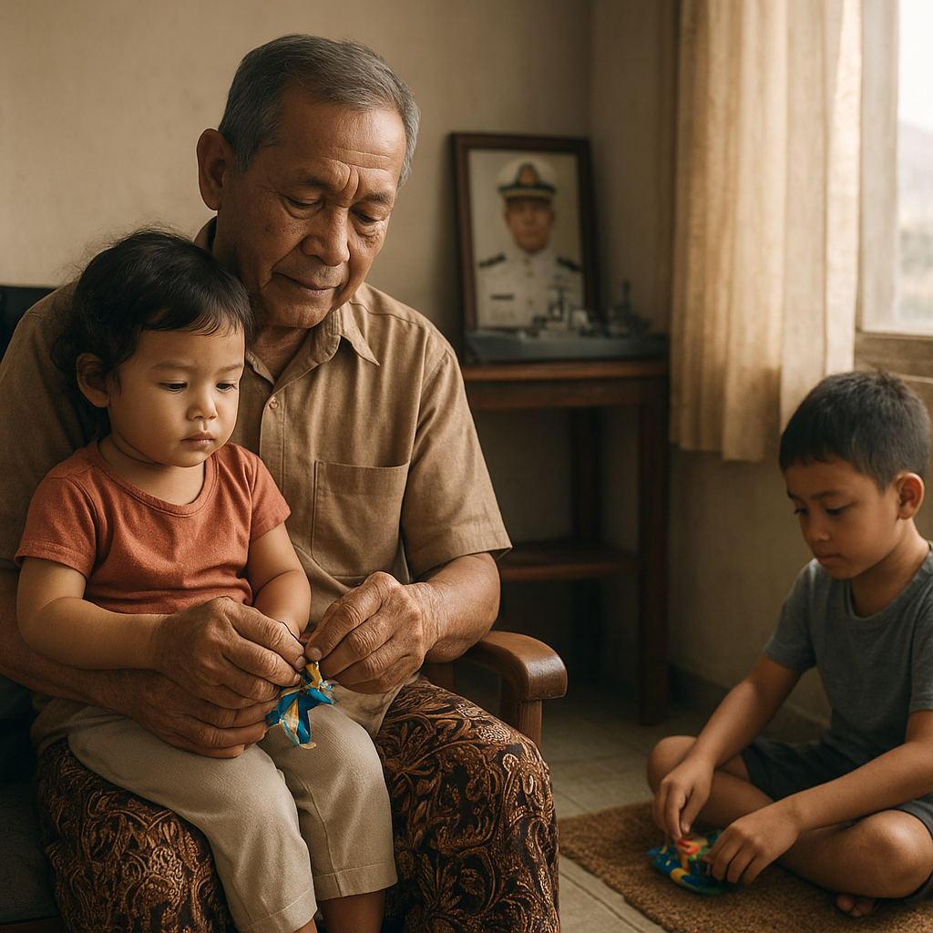 Kakek Pensiunan TNI Jagain Cucu Demi Anaknya yang Bertugas di Kapal Perang