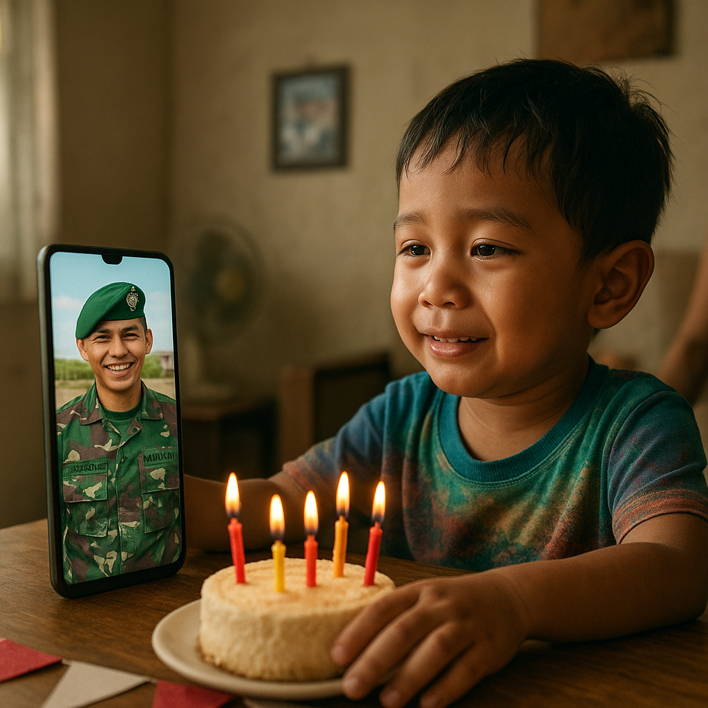 Anak Prajurit TNI di Perbatasan Rayakan Ulang Tahun lewat Video Call dengan Ayah