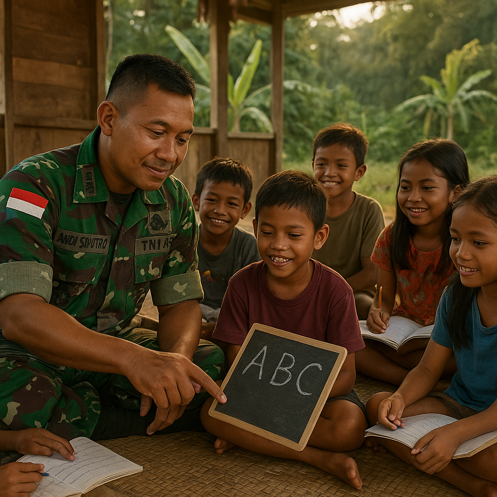 Prajurit TNI AD Ajari Anak-Anak di Pedalaman Baca Tulis Sepulang Bertugas Jaga Perbatasan